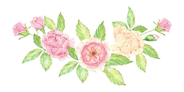 Aquarell Schöne Englische Rose Blumenstrauß Isoliert Auf Weißem Hintergrund — Stockvektor