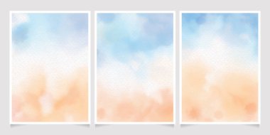 deniz mavisi gökyüzü ve kumsal suluboya arka plan düğün davetiyesi şablonu koleksiyonu için