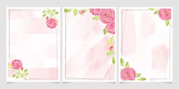 Aquarela Rosa Rosa Inglês Subiu Com Moldura Para Casamento Aniversário — Vetor de Stock