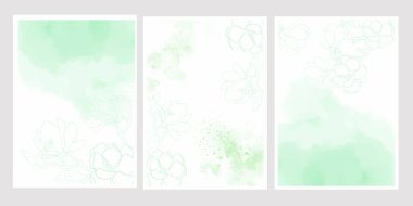 suluboya yeşil sıçrama fırça darbesi arka planında karalama çizgisi sanat manolyası düğün davetiyesi şablonu koleksiyonu