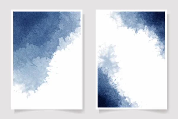 Indigo Watercolor Wet Wash Splash Einladungskarte Hintergrund Template Collection — Stockvektor