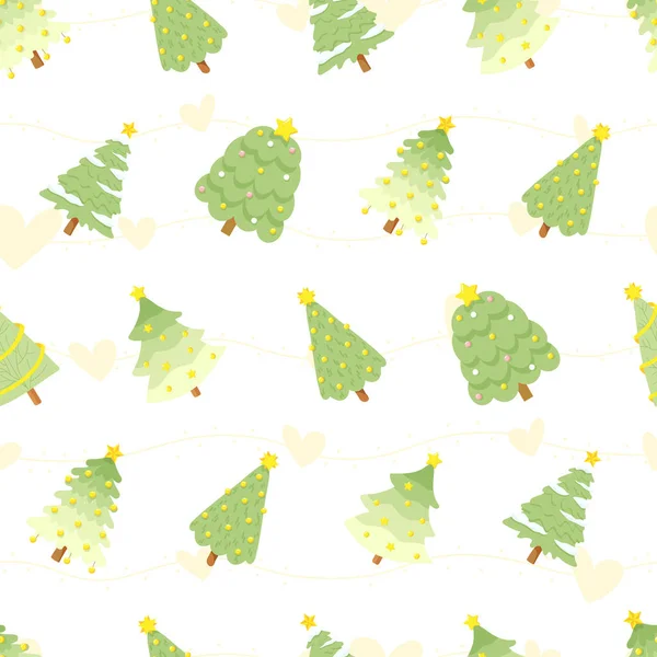 Επίπεδο Στυλ Πράσινο Χριστουγεννιάτικο Δέντρο Απρόσκοπτη Μοτίβο — Διανυσματικό Αρχείο