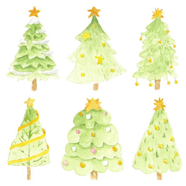 Υδατογραφία Φωτεινό Χριστουγεννιάτικο Δέντρο Συλλογή Απομονώνονται Λευκό Φόντο — Διανυσματικό Αρχείο