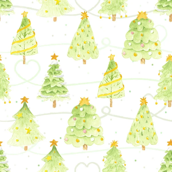 Ακουαρέλα Πράσινο Χριστουγεννιάτικο Δέντρο Στο Χιόνι Πτώση Φόντο Αδιάλειπτη Μοτίβο — Διανυσματικό Αρχείο