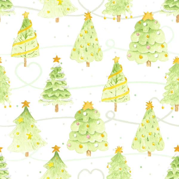 Aquarelle Arbre Noël Vert Sur Fond Chute Neige Motif Sans — Image vectorielle