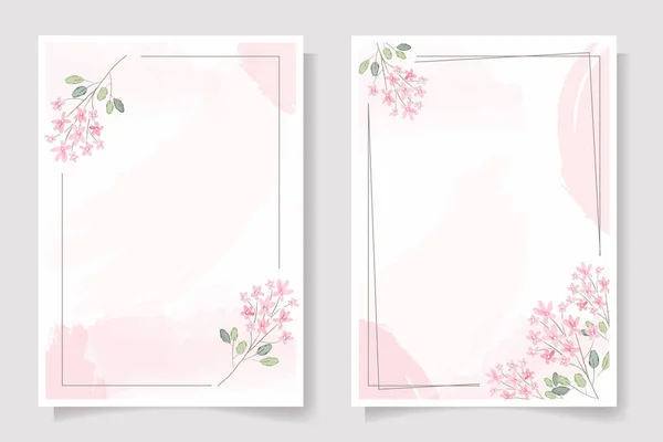 Roze Naald Bloem Krans Met Frame Roze Aquarel Splash Achtergrond — Stockvector