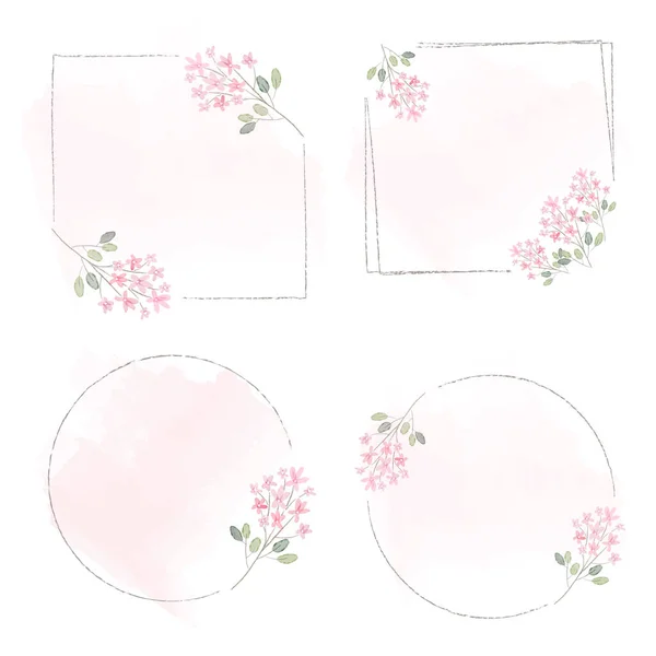 水彩画粉红小花环框架粉红水花背景图 — 图库矢量图片