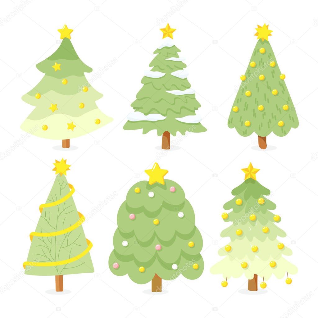 flat style bright Christmas tree collection isolated on white background