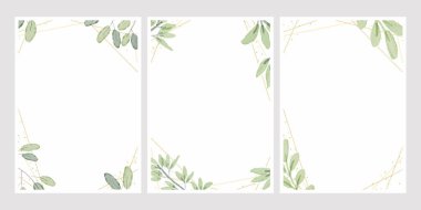 suluboya botanik el, lüks altın çerçeveli yapraklar çiziyor düğün davetiyesi şablonu 5x7 koleksiyonu