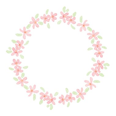 Şirin pembe suluboya plmeria frangipani çiçek çelengi çerçevesi