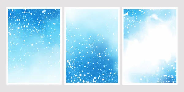 Blaues Aquarell Mit Schneefall Hintergrund Für Hochzeitseinladungskarte 5X7 Kollektion — Stockvektor