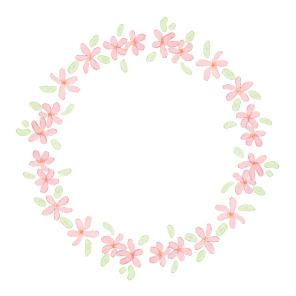 Cute Pink Watercolor Plmeria Frangipani Flower Wreath Frame — Stock Vector