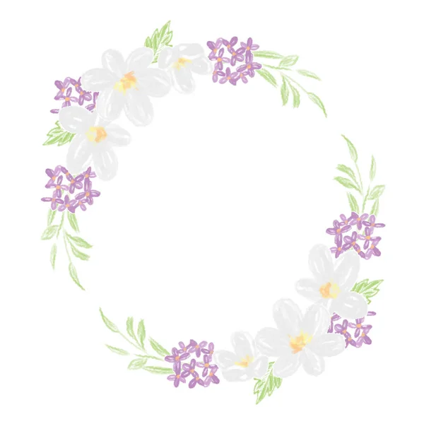 Cute Colored Pencil Style Floral Flower Circle Wreath Eps10 Vectors — Stock Vector