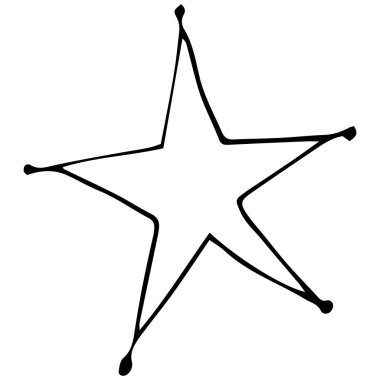 Bir yıldızın vektör çizimi. Siyah özet. El çizimi, karalama. Posterler, logolar, çıkartmalar, tatil dekorasyonları, baskılar için tasarım.