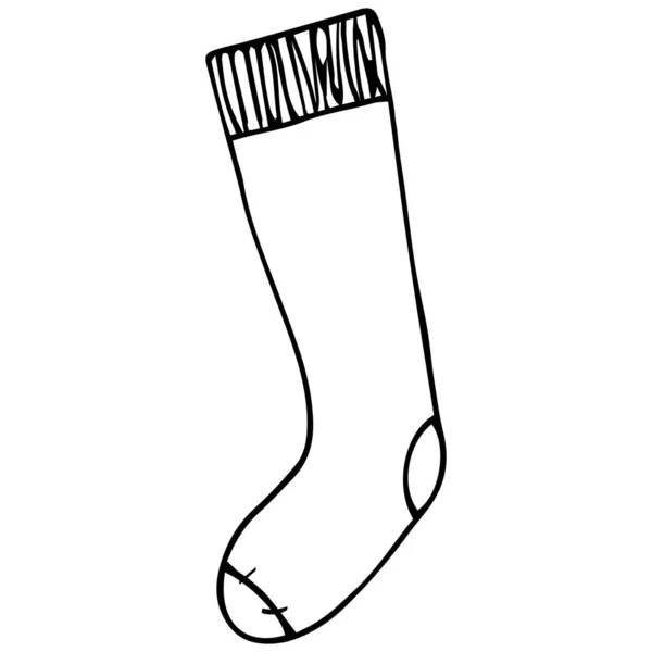 Vektorová Ilustrace Novoroční Ponožky Černé Obrysy Ručně Kreslené Čmáranice Design — Stockový vektor