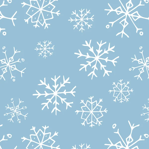 Vector Natal Floco Neve Sem Costura Padrão Desenhos Mão Rabiscos — Vetor de Stock