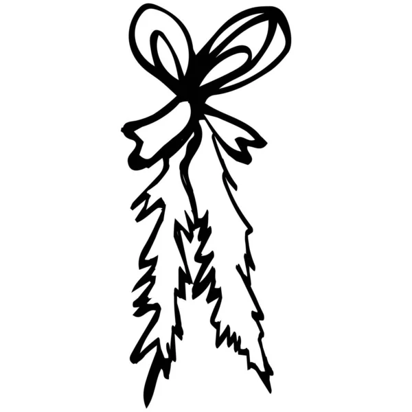 Векторная Рождественская Иллюстрация Веточки Цветка Рождественской Звезды Черный Контур Ручной — стоковый вектор