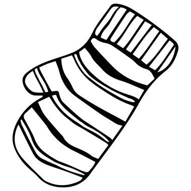 Çizgili eldivenli kış eldivenleri. Kış tarzı. Vektör çizimi, karalama. Siyah çizgiler sürekli bir çizgidir..