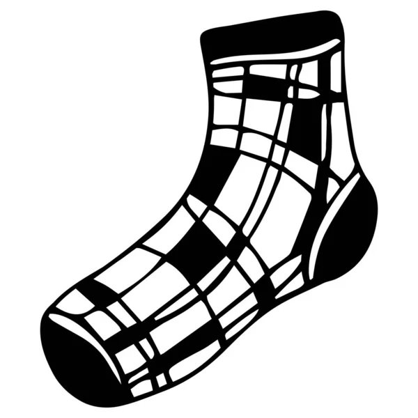 Jedna Roztomilá Bavlněná Ponožka Pruhovaným Vzorem Čmáranice Zimní Podzimní Boty — Stockový vektor