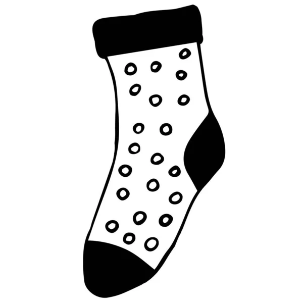 Jedna Roztomilá Bavlněná Ponožka Puntíkovým Vzorem Čmáranice Zimní Podzimní Boty — Stockový vektor