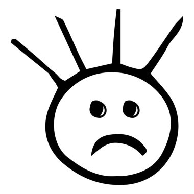 Vektör simgesi, el çizimi üzgün gülen surat, karalama.