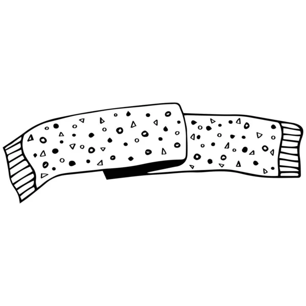 针织围巾的矢量图像 黑色轮廓 手绘的冬秋针织服装 — 图库矢量图片