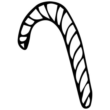 Noel şeker kamışının vektör görüntüsü. Siluet siyah bir ana hatmış. Poster, kartpostal, çıkartma, logo tasarımı.