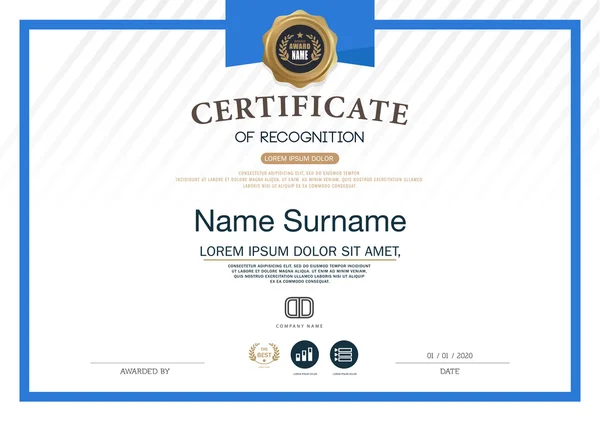 Certificate of RECOGNITION frame design template layout template in A4 size — стоковый вектор