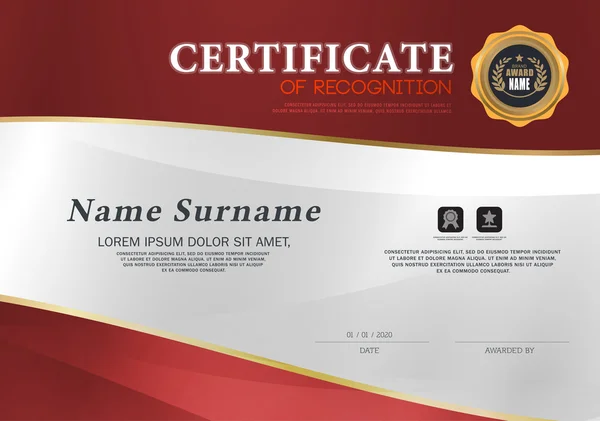 Certificaat rood en goud Template lay-out in A4 formaat vector — Stockvector