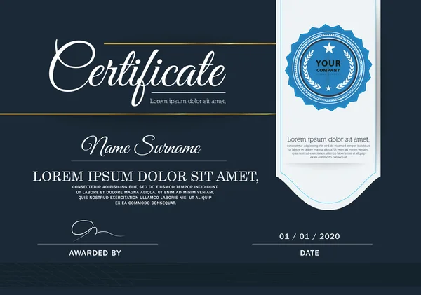 Dark blue Certificate, Vector certificate template. Vector Graphics
