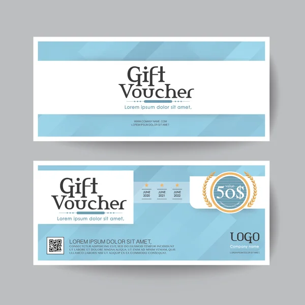 Gift voucher design vector template layout for business card gift set.blue — Stock Vector