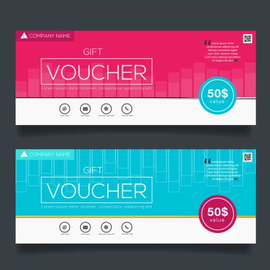Vektör çizim, hediye çeki şablon temiz ve modern desenli.