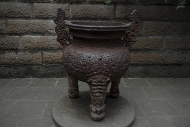 Bronze Ding shot in Temple of Marquis Wu in Chengdu, China clipart