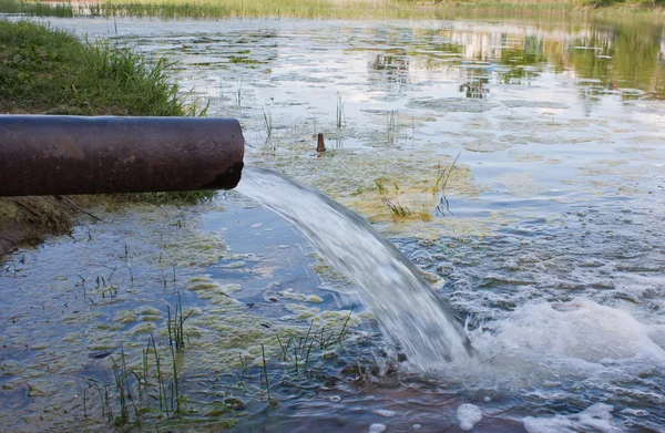 Acque reflue dalle fogne inquinano un lago, fiume — Foto Stock