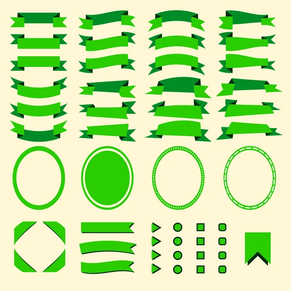 Set vektör yeşil şeritler ve web elemanları — Stok Vektör
