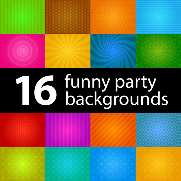 Backgrounds for funny kids presentation or holiday vector designs, set of 16 backgrounds