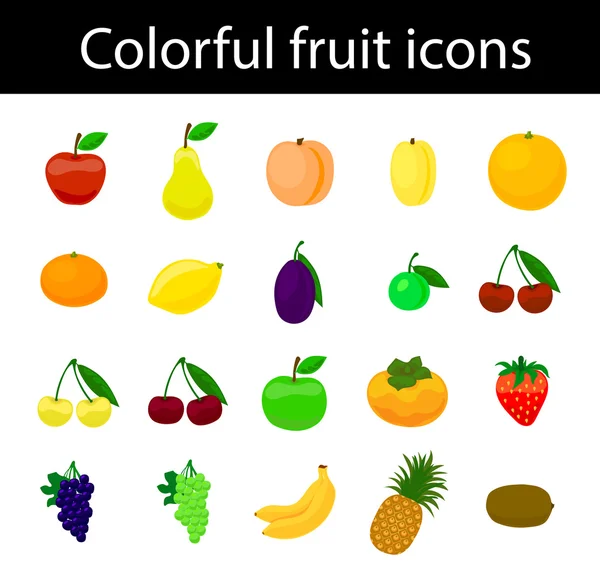 Conjunto de vectores coloridos de iconos de fruta para web e impresión — Vector de stock