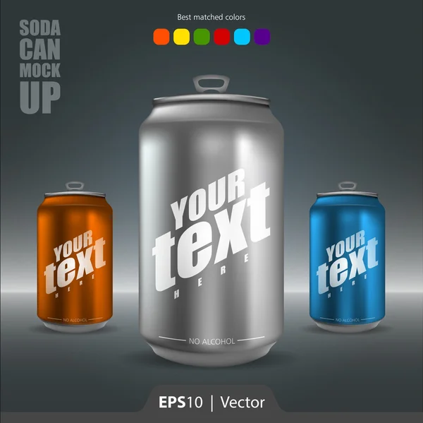 Soda kan realistisk mock-up vektorillustration för webb och mobil — Stock vektor