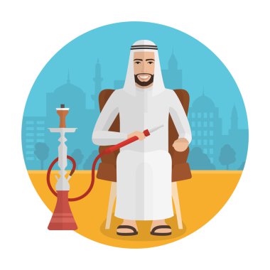 Vektör Arap adam sigara nargile