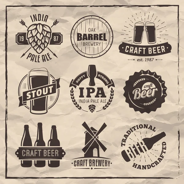 矢量工艺啤酒标志和徽章 — 图库矢量图片