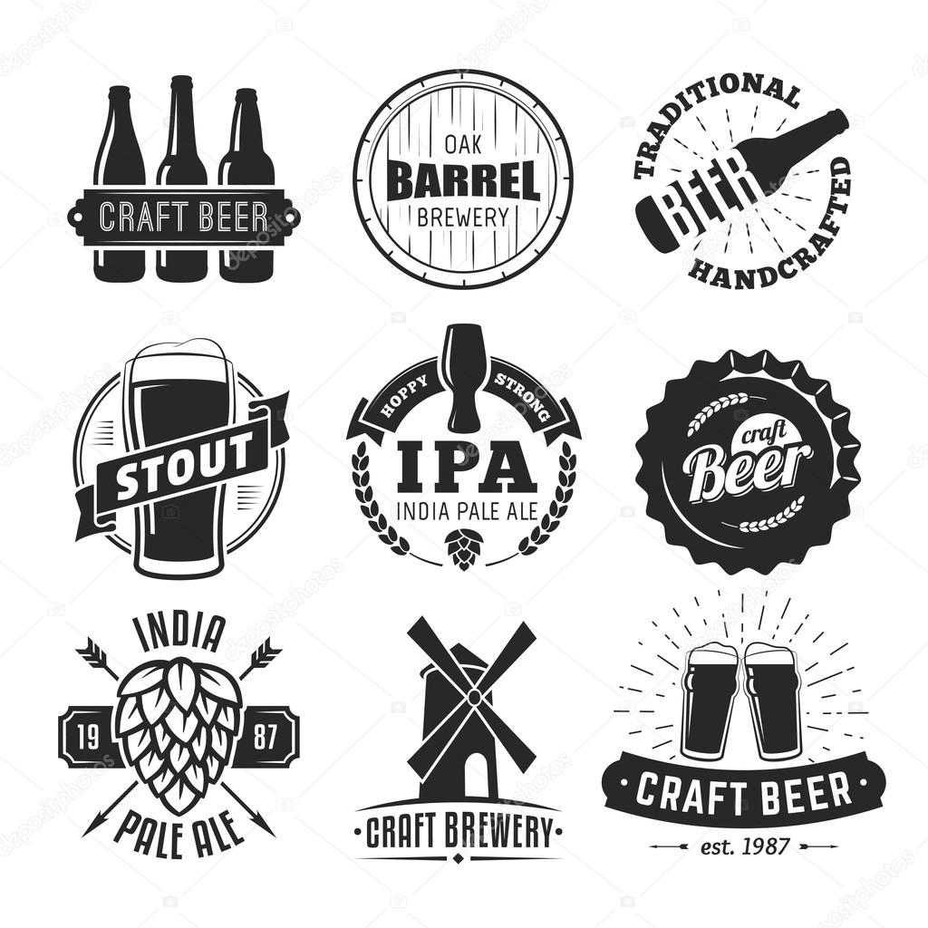 Vector craft beer badges. Set of vintage craft beer logos and labels