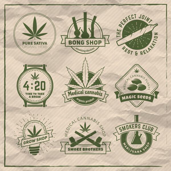 Set of vector marijuana smoking badges