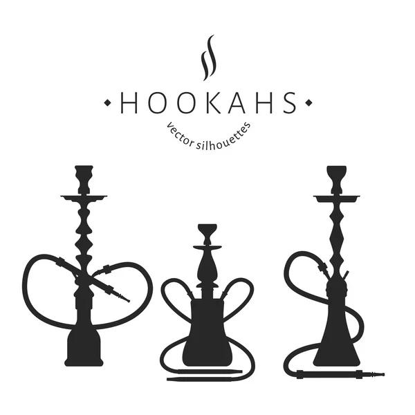 Hookah labels. Set of hookah vector silhouettes. — Stock Vector