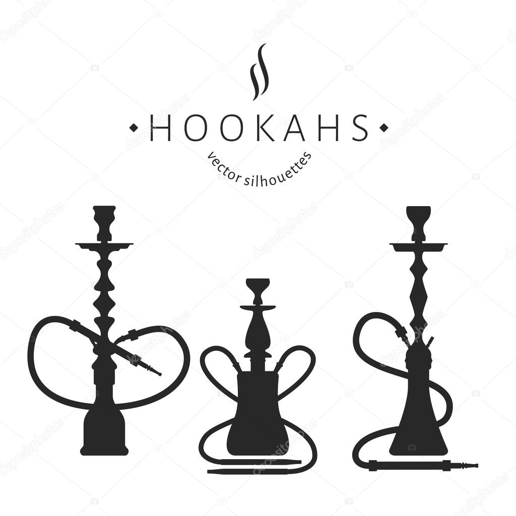 Hookah labels. Set of hookah vector silhouettes.