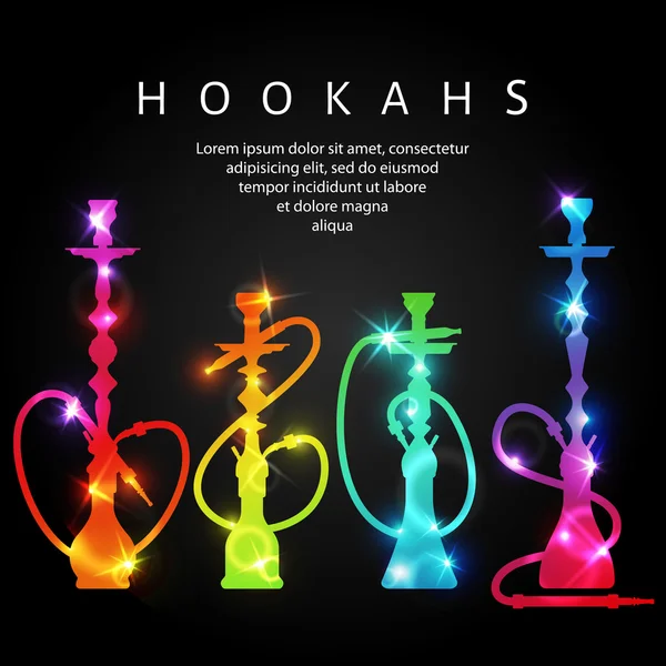 Vector neón brillante siluetas hookah — Vector de stock