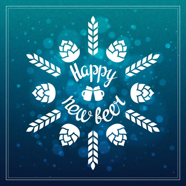 Mutlu yeni bira poster retro yazı ve kar tanesi ile atlama ve arpa kulakları oluşur