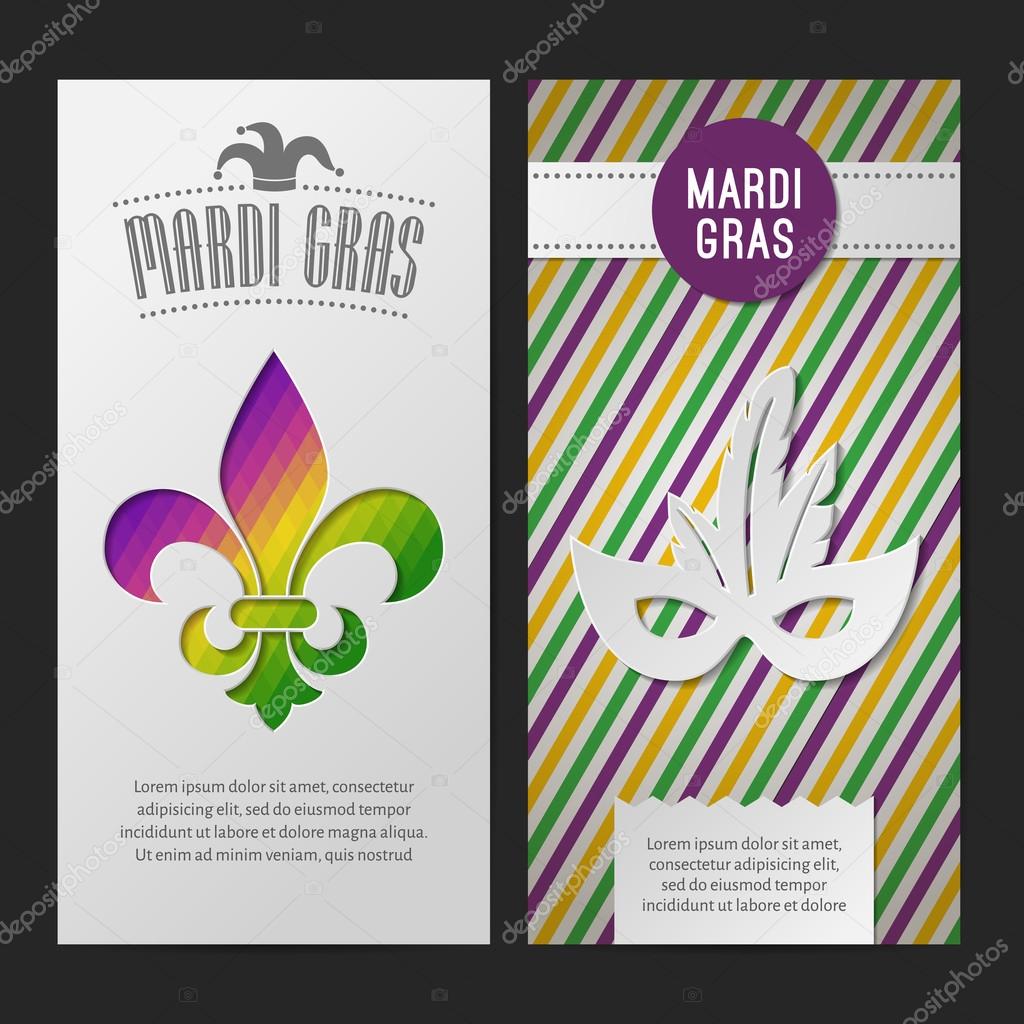 Mardi gras brochures. Fat tuesday posters on a diamond background