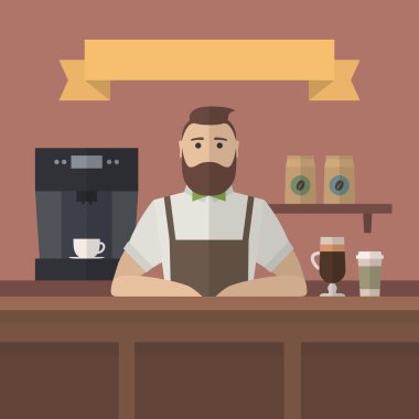 Hipster barista serving coffee. clipart