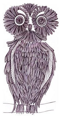 Grafik illüstrasyon baykuş. Siyah ve beyaz tarzı. Elle çizilmiş