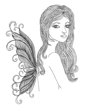 Güzel saç ve kanatlar ile peri